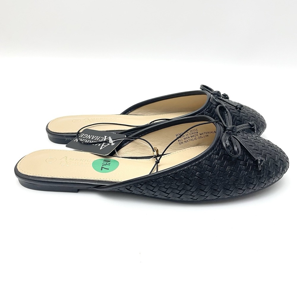NEW American Exchange Women's Size 7.5 ‎ Black Flats Sandals Slides Shoes Bow